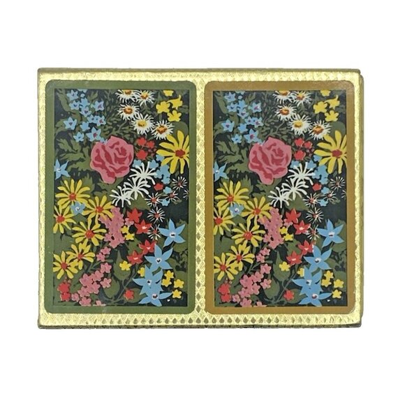 Vintage Crown Plastic Coated Playing Cards Double Deck Floral W/ Case Retro USA - Picture 2 of 16